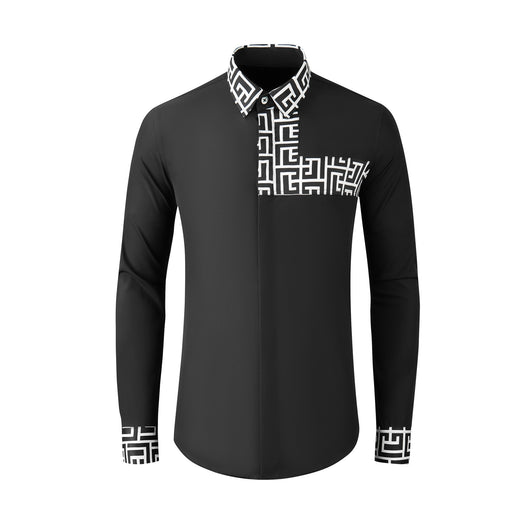 Camisa Manga Larga Algodón Hombre con Estampado Dorsal y Panel Frontal Contraste