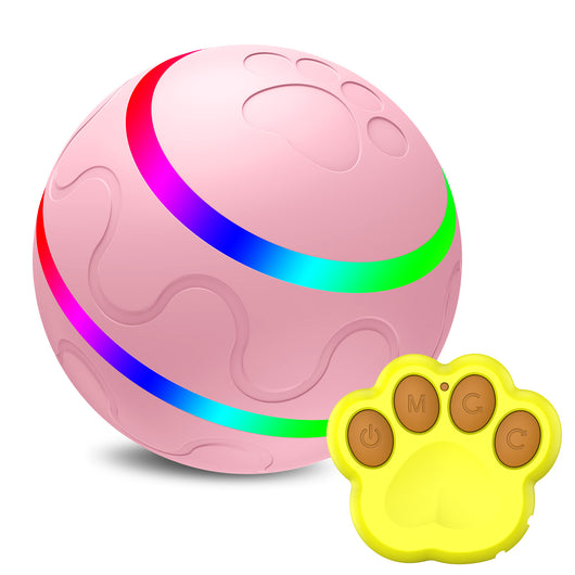 Orange pet wicked ball toy with colorful LED lights and a yellow paw-shaped remote control. - Image 16