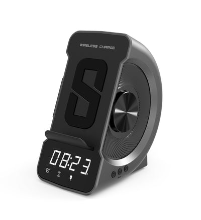 Soporte Móvil con Carga Inalámbrica, Reloj y Parlante Bluetooth - Image 3