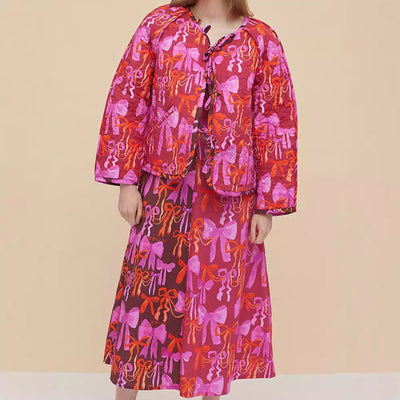 Chaqueta con Lazo Estampado, Cuello Redondo y Cordones Reversible - Image 2