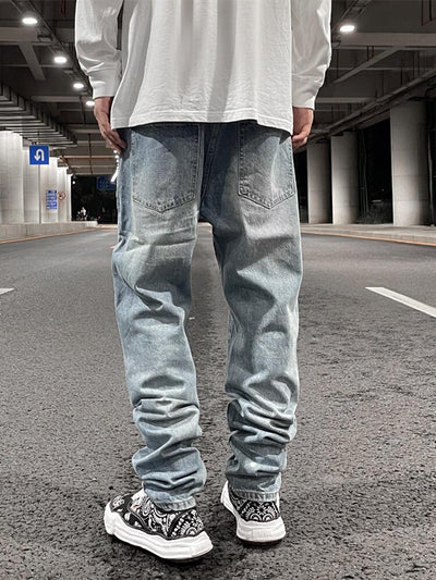 Jeans Rectos Casuales para Hombre con Diseño Floral Quemado y Lavado Industrial - Image 19