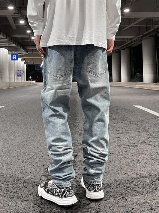 Jeans Rectos Casuales para Hombre con Diseño Floral Quemado y Lavado Industrial - Image 19