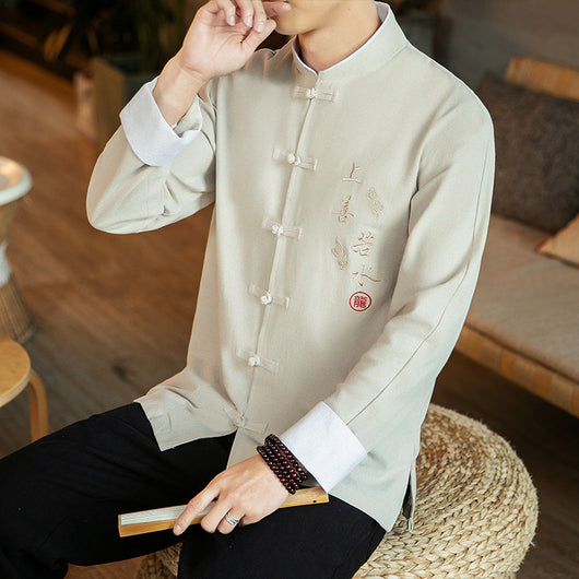 Camisa Retro Bordada para Hombre Estilo Chino Primavera Otoño - Image 2