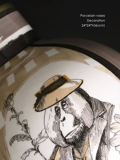 Jarrón de Porcelana con Decoración en Tono Cacao - Image 7