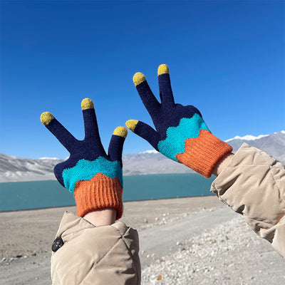 Guantes Tejidos de Invierno con Contraste de Colores y Forro Polar para Mujer - Image 3
