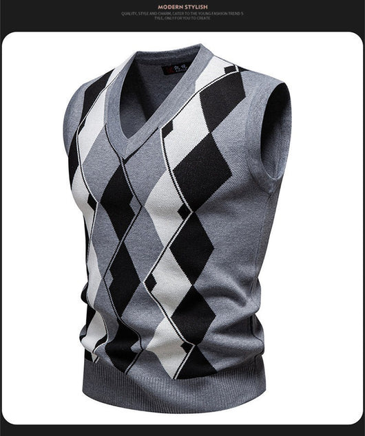 Suéter Tejido Jacquard para Hombre - Chaleco Cuello V - Image 27