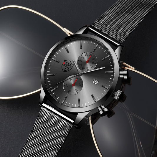 Reloj de Hombre con Malla Metálica, Calendario y Luz Nocturna
