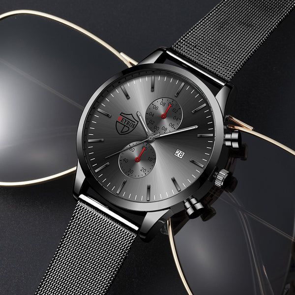 Reloj de Hombre con Malla Metálica, Calendario y Luz Nocturna