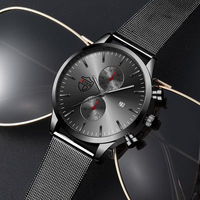 Reloj de Hombre con Malla Metálica, Calendario y Luz Nocturna