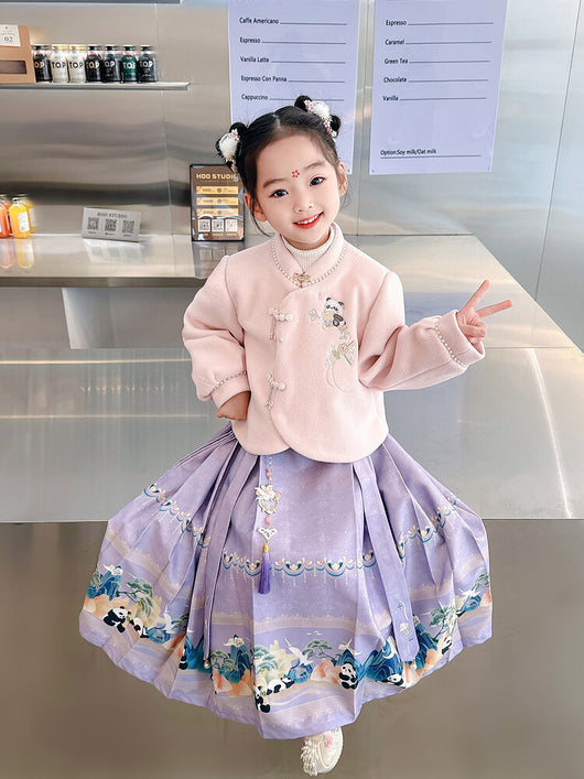 Traje Tang Tradicional Chino para Niña - Falda Caballo de Cara en Lana Poliéster - Image 2