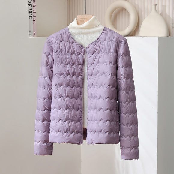 Chaqueta Corta Acolchada para Mujer con Cuello Fruncido