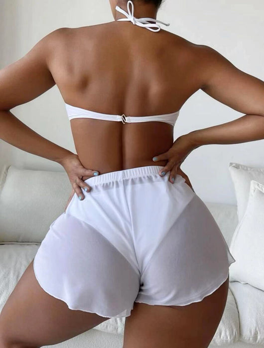 Traje de Baño Blanco Dividido en Tres Piezas - Image 3