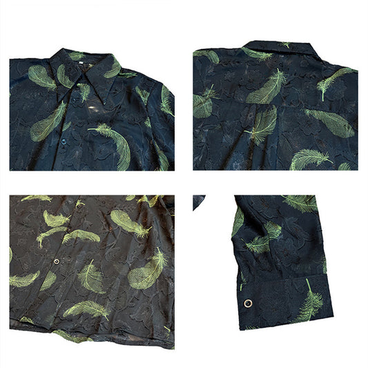 Camisa de Malla Transpirable con Bordados de Plumas - Protección Solar Elegante - Image 2