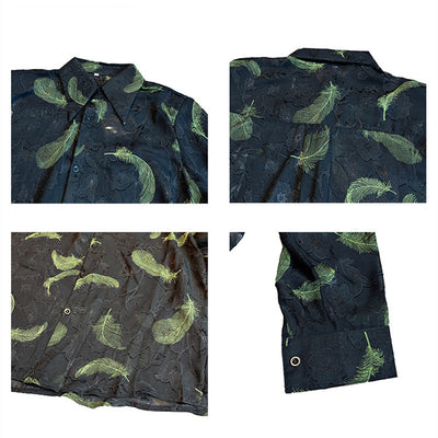 Camisa de Malla Transpirable con Bordados de Plumas - Protección Solar Elegante - Image 2