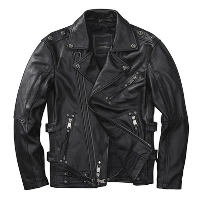 Chaqueta de Cuero para Motociclista Ajuste Slim Primera Capa - Image 5
