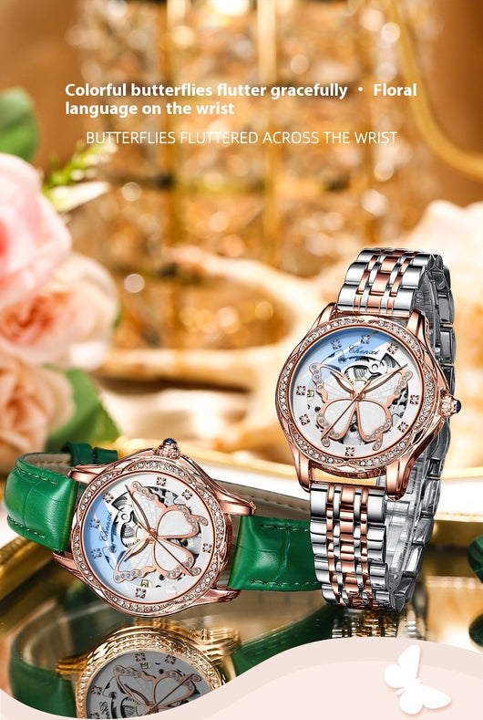 Reloj Automático para Mujer con Diamantes y Esfera de Mariposa - Resistente al Agua - Image 10