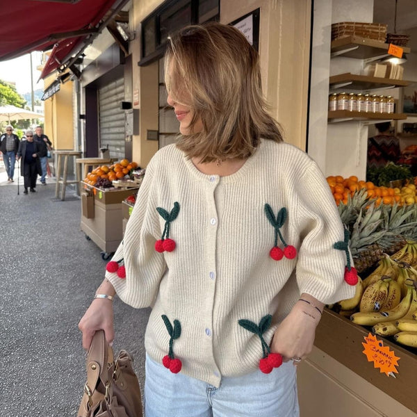 Cardigan Tejido Floral 3D Cuello Redondo Manga Corta