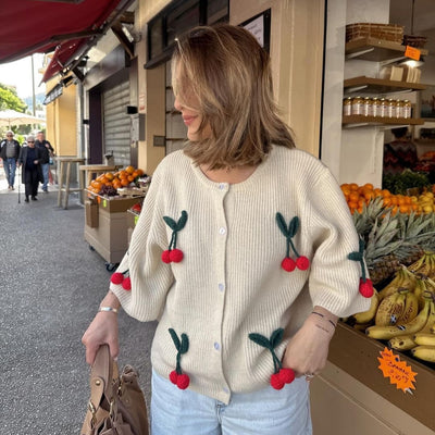 Cardigan Tejido Floral 3D Cuello Redondo Manga Corta