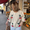 Cardigan Tejido Floral 3D Cuello Redondo Manga Corta