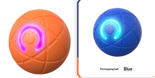Upgraded blue electric jumping ball for pets with a yellow power button, made of chewable silicone, on a white pedestal. - Image 14