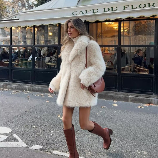 Abrigo de Pelaje Suelto Largo Elegante para Mujer