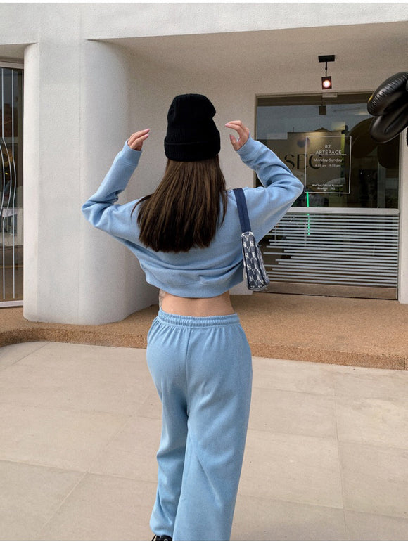 Conjunto Deportivo Casual: Suéter Manga Larga Cuello Redondo + Pantalón con Protección