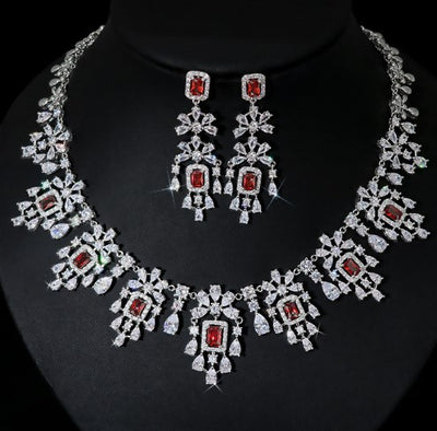Conjunto de Collar y Aretes Retro Cuadrados con Circones Europeos y Americanos - Image 6