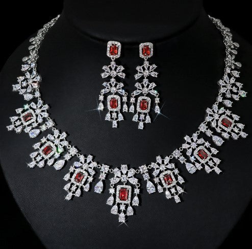 Conjunto de Collar y Aretes Retro Cuadrados con Circones Europeos y Americanos - Image 6