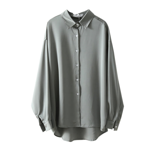 Blusa Suelta de Manga Larga Color Sólido con Drapeado Elegante - Image 9