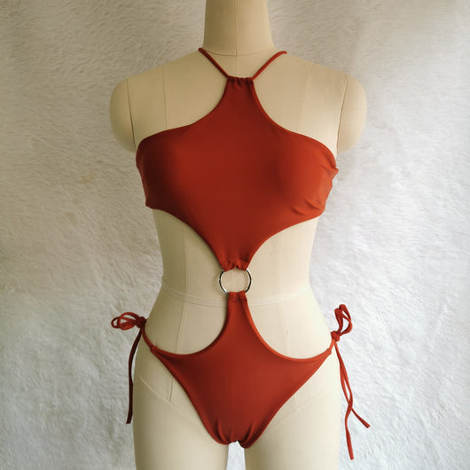 Traje de Baño Enterizo de Color Liso con Doble Argolla - Image 8
