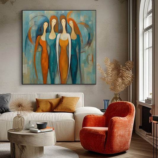 Cuadro Abstracto Moderno con Retratos Femeninos - Pintura al Óleo Sobre Lienzo - Image 2