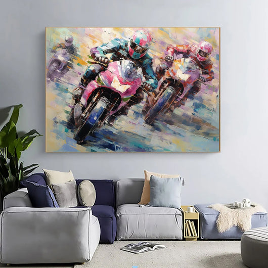 Cuadro Pintura al Óleo Motocicleta - Arte Decorativo para Habitación y Espacios
