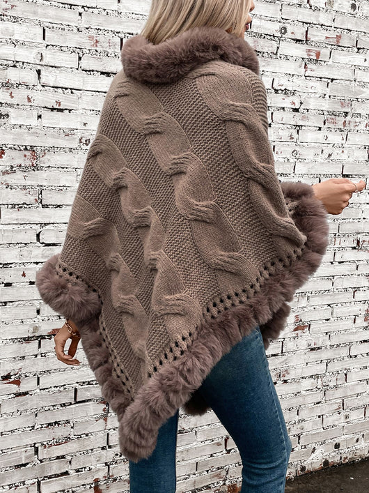 Poncho Suéter Grueso Trenzado con Cuello Alto - Image 14