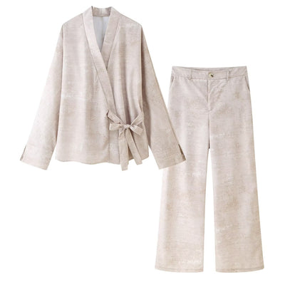 Conjunto de Dos Piezas: Blusa Bordada y Pantalón Pierna Ancha - Image 8