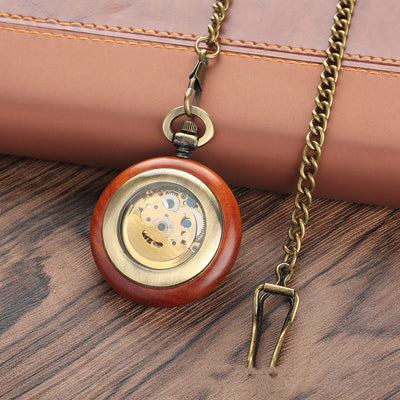 Reloj de Bolsillo Automático Madera con Esfera Texturizada Dorada y Números Romanos - Image 6