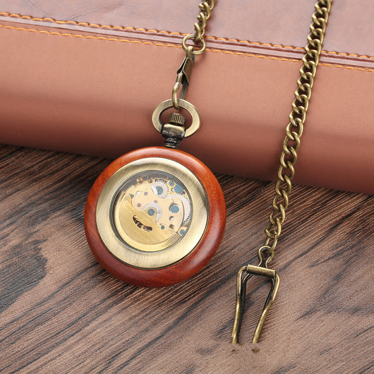 Reloj de Bolsillo Automático Madera con Esfera Texturizada Dorada y Números Romanos - Image 6