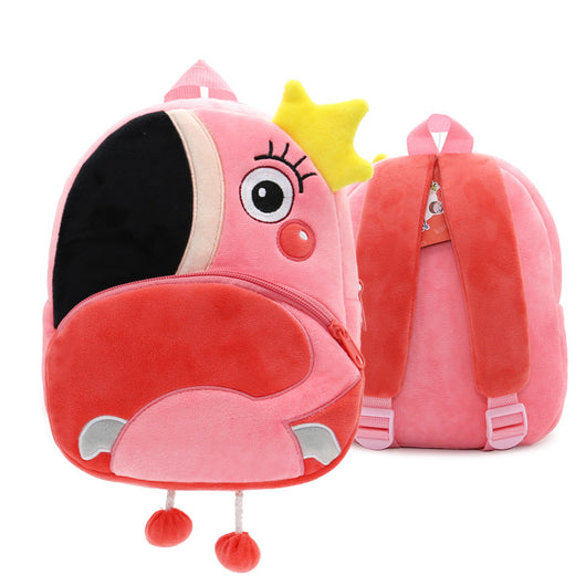 Cute green plush dinosaur backpack with red spikes, a blue front pocket, and yellow horn, for kindergarten children. - Image 16