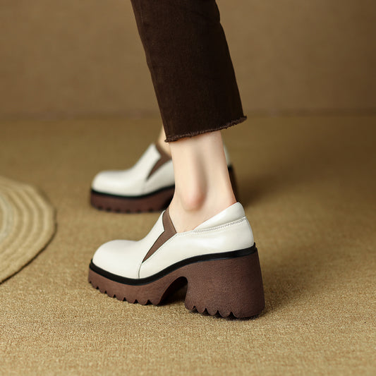 Zapatos Retro Plataforma Chunky con Tacón Grueso y Cierre Slip-On