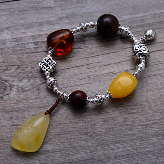 Pulsera de Plata 925 con Ámbar Vintage Artesanal para Mujer