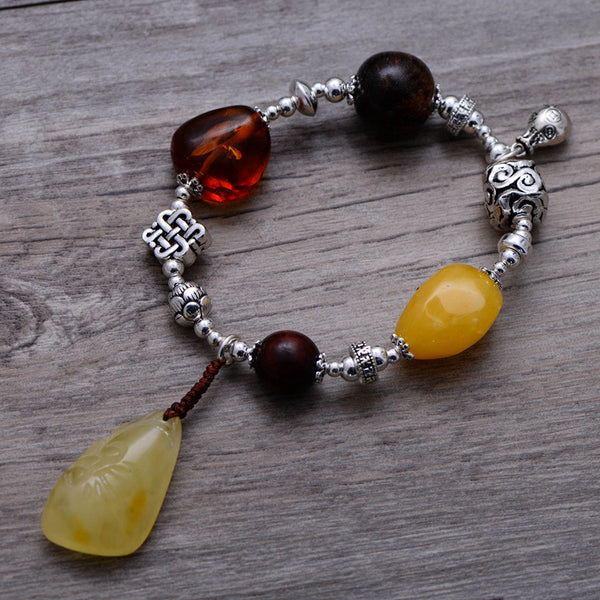 Pulsera de Plata 925 con Ámbar Vintage Artesanal para Mujer