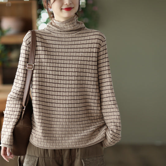 Blusa Cuello Alto Texturizada Retro para Mujer - Otoño Invierno