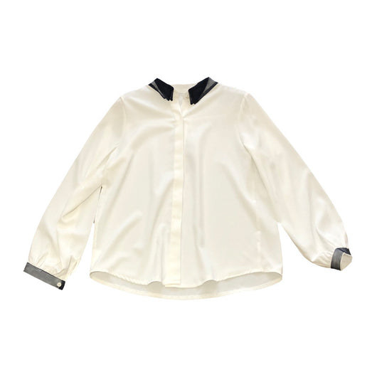 Blusa Elegante de Contraste con Encaje de Malla y Cuello Solapa - Image 10