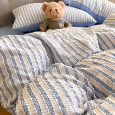 Juego de Cama Acolchado Estilo Coreano a Rayas 4 Piezas - Image 19