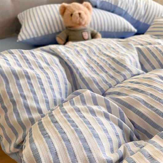 Juego de Cama Acolchado Estilo Coreano a Rayas 4 Piezas - Image 19