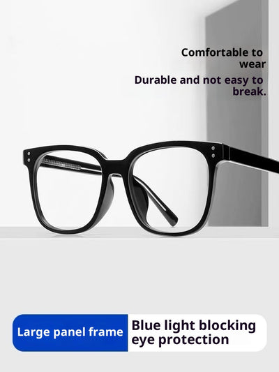 Full-frame trendy blue light blocking glasses with a transparent blue square frame and clear lenses. - Image 26