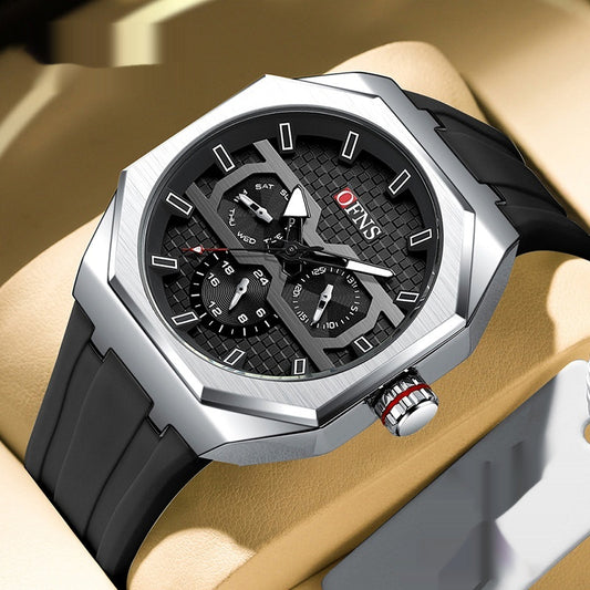 Reloj de Cuarzo Impermeable con Escala de Rayas y Seis Agujas - Diseño Moderno