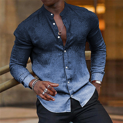 Camisa Casual de Manga Larga con Cuello de Pie Degradado para Hombre - Image 2