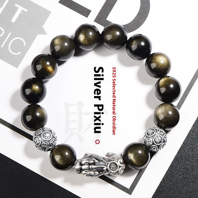 Pulsera de Obsidiana Natural Tropas Valientes Plata S999 para Hombre - Image 10