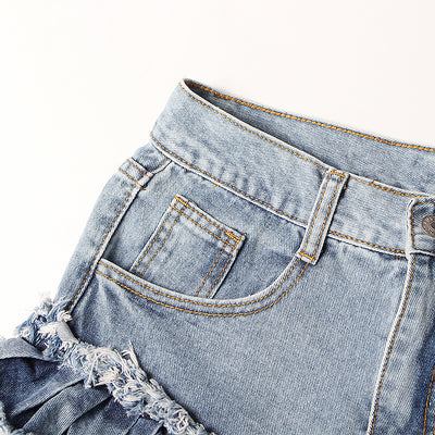 Shorts de Mezclilla Cintura Alta con Flecos y Hebilla - Estilo Sexy y Moderno - Image 5