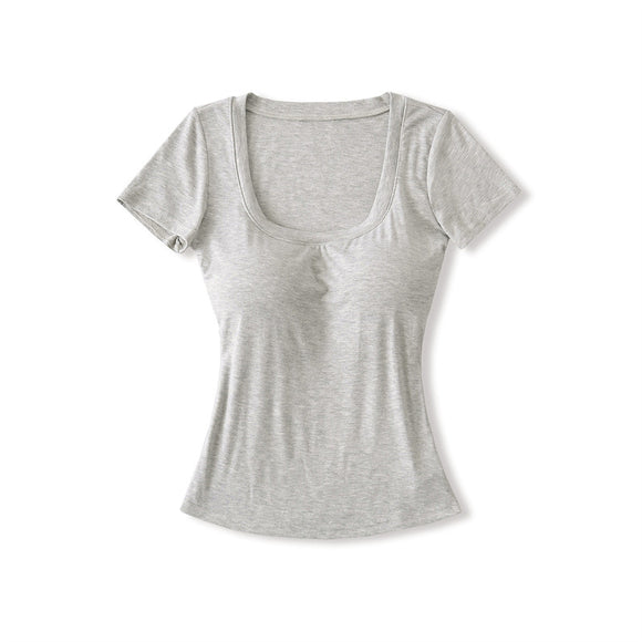 Playera Ajustada Cuello U Manga Corta para Mujer
